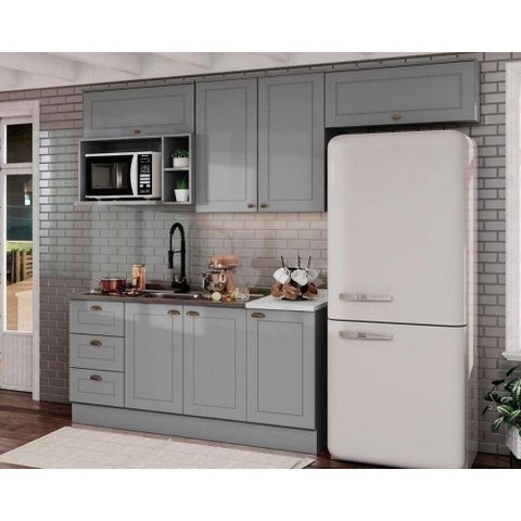 Kit Cozinha Modulada 7 Peças Americana 4 Aéreos + 2 Balcões + 1 Complemento sem Pia Cz139 Cinza