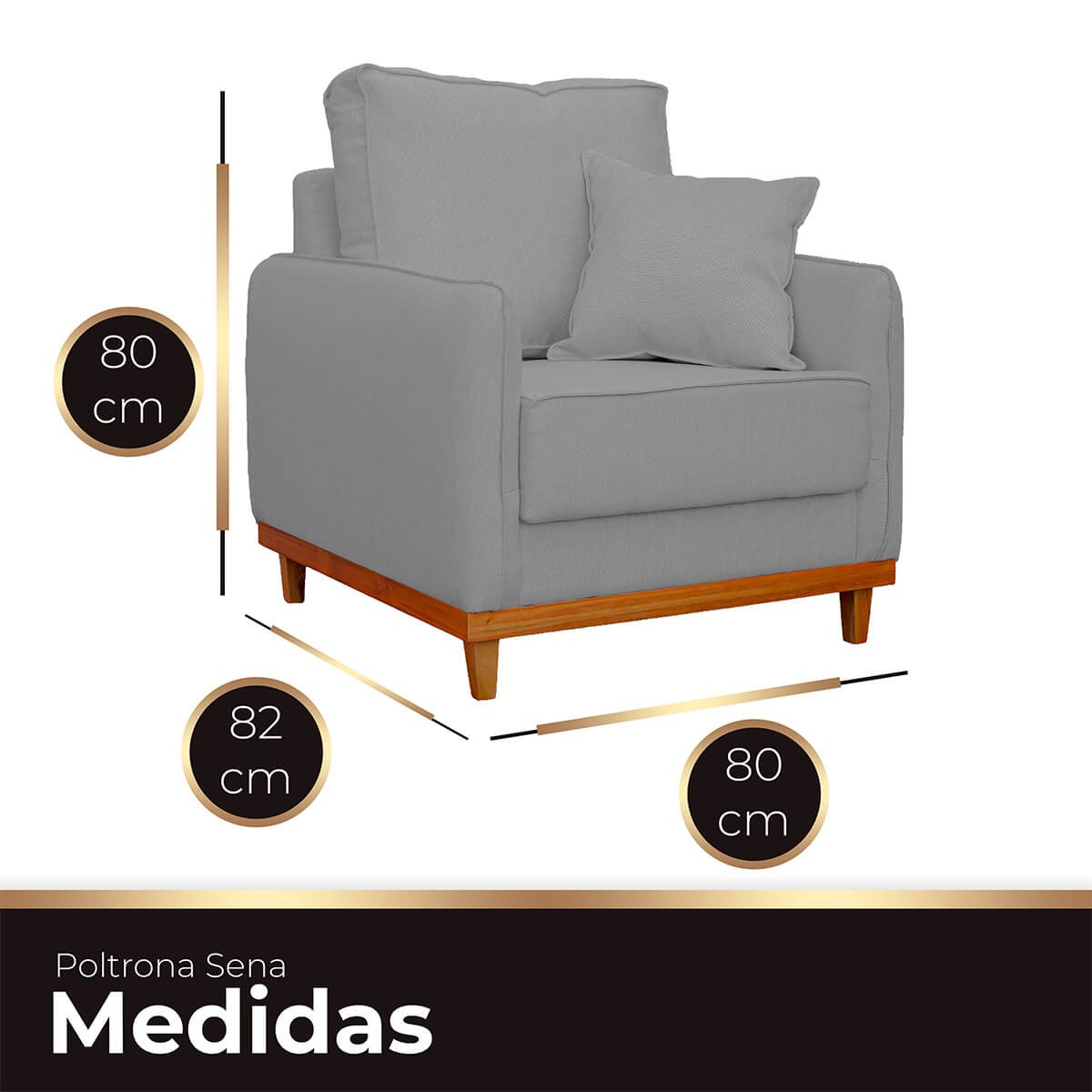 Kit Poltrona e Sofa Sena 2 Lugar Base de Madeira para Sala Hotel Linho Cinza - 7