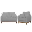 Ver imagem 1 de Kit Poltrona e Sofa Sena 2 Lugar Base de Madeira para Sala Hotel Linho Cinza
