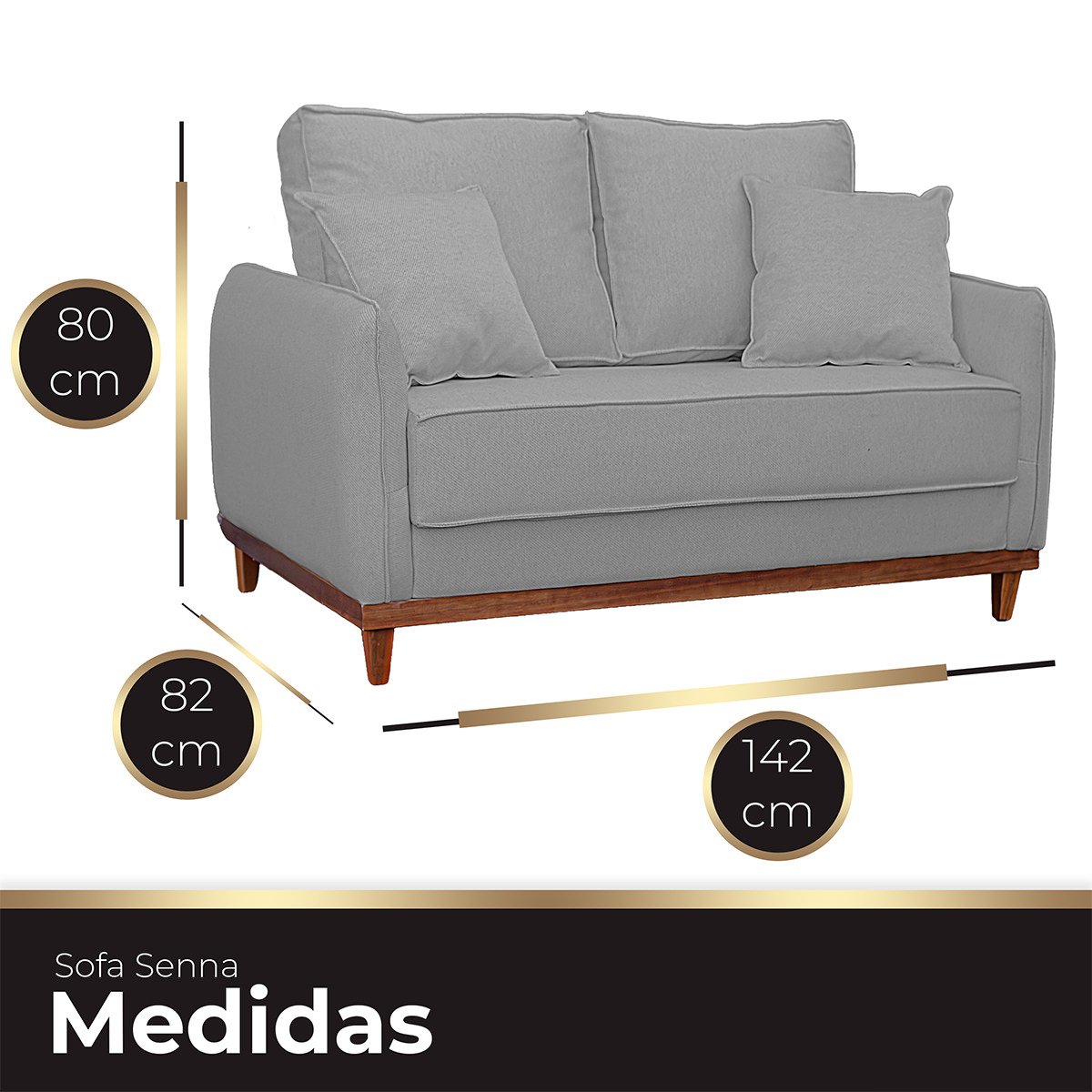 Kit Poltrona e Sofa Sena 2 Lugar Base de Madeira para Sala Hotel Linho Cinza - 8