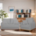 Ver imagem 2 de Kit Poltrona e Sofa Sena 2 Lugar Base de Madeira para Sala Hotel Linho Cinza
