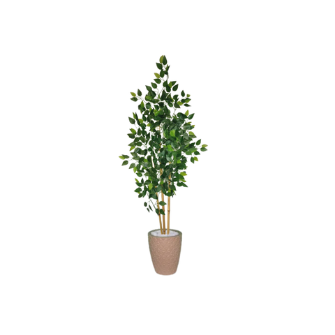Planta Árvore Artificial Bambu Real Toque 1,6m Kit + Vaso E. Bege 32cm