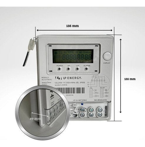 Medidor Elétrica Watimetro Bifásico 2f+n Up Energy Inmetro - 3