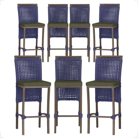 7 Banqueta em Alumínio Roma Marrom Corda Náutica Tecido 13