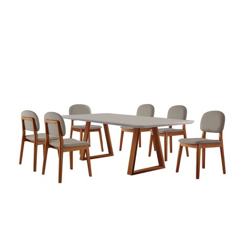 Conjunto Sala de Jantar Mesa Viena 160x90cm Tampo Retângular Vidro/MDF Off White com 6 Cadeiras Évor