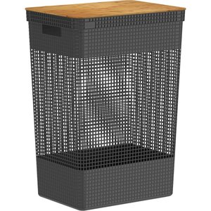 Cesto de Roupas Grid Com Tampa De Bambu 49l Preto - OU