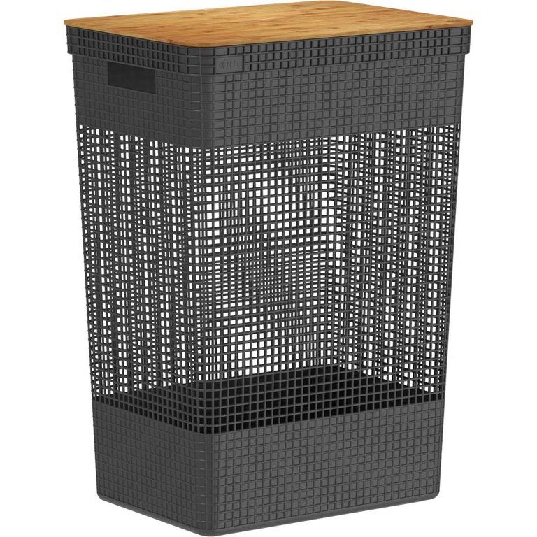 Cesto de Roupas Grid Com Tampa De Bambu 49l Preto - OU