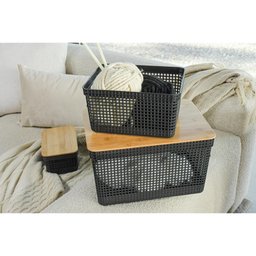 Cesto de Roupas Grid Com Tampa De Bambu 49l Preto - OU - 2