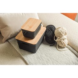 Cesto de Roupas Grid Com Tampa De Bambu 49l Preto - OU - 5