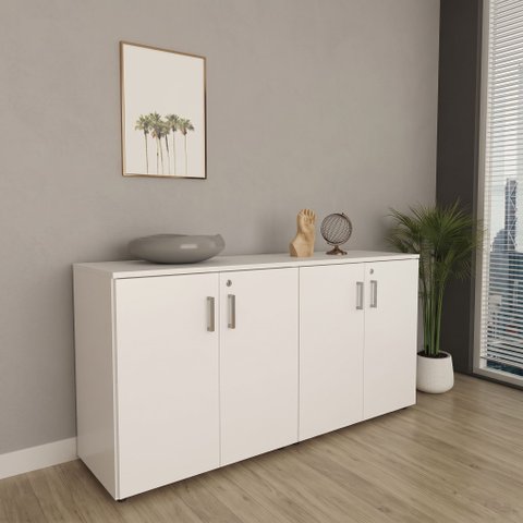 Armário Multiuso Escritório 75x160cm 4 Portas com Chave Branco
