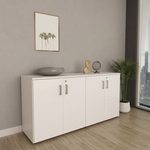 Armário Multiuso Escritório 75x160cm 4 Portas com Chave Branco