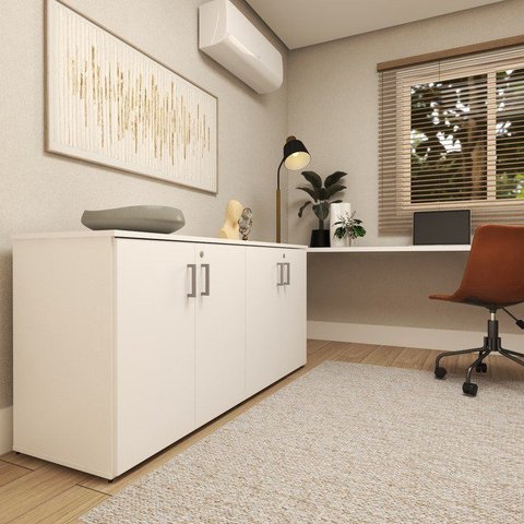 Armário Multiuso Escritório 75x160cm 4 Portas com Chave Branco