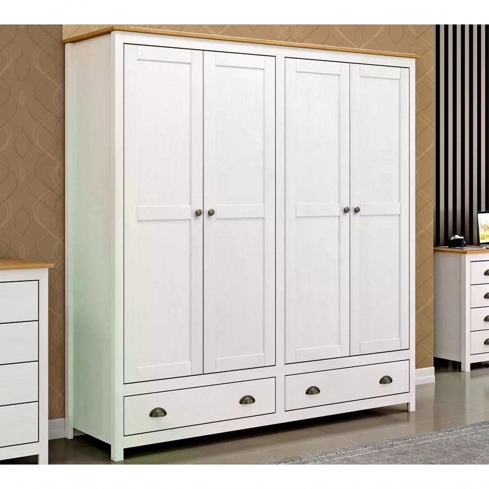 Guarda Roupa Casal 4 Portas Madeira Maciça 9105 Branco Carva - 9