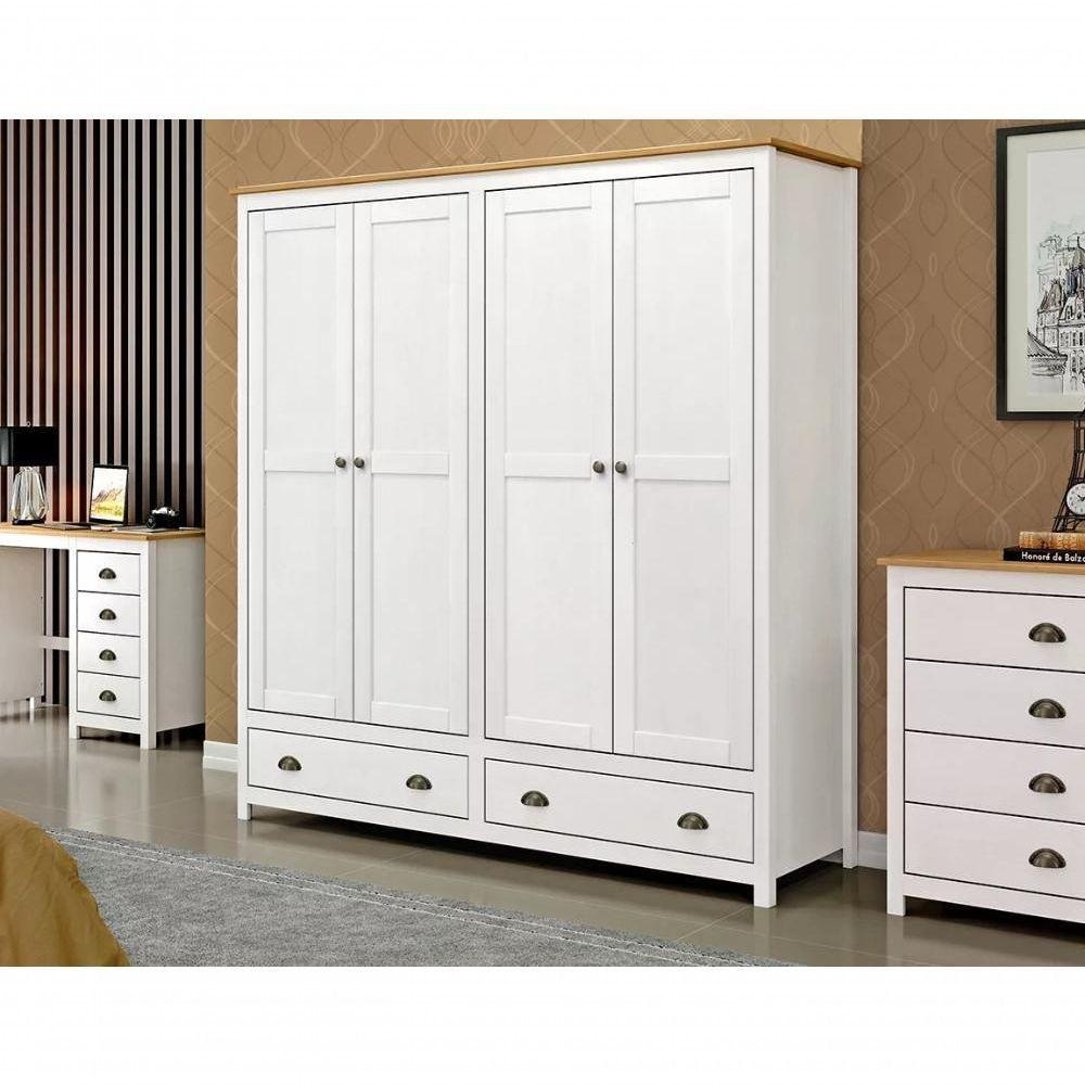 Guarda Roupa Casal 4 Portas Madeira Maciça 9105 Branco Carva - 3