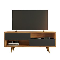 Rack Bancada Home para Tv até 50" Portas Deslizantes Pés Palito Sala de Estar Marrom Madeira e - 6