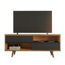 Ver imagem 6 de Rack Bancada Home para Tv até 50" Portas Deslizantes Pés Palito Sala de Estar Marrom Madeira e