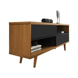 Rack Bancada Home para Tv até 50" Portas Deslizantes Pés Palito Sala de Estar Marrom Madeira e - 3