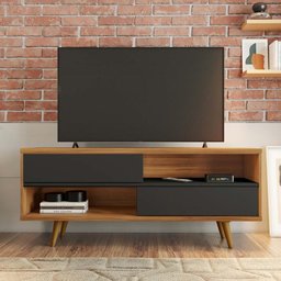 Rack Bancada Home para Tv até 50" Portas Deslizantes Pés Palito Sala de Estar Marrom Madeira e - 1