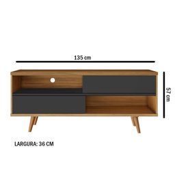 Rack Bancada Home para Tv até 50" Portas Deslizantes Pés Palito Sala de Estar Marrom Madeira e - 2