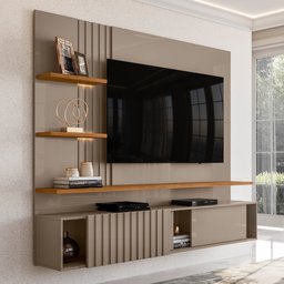 Painel Para TV Até 55 Pol. Bancada Suspensa Atena Fendi/Naturale - Madetec - 2