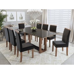 Conjunto Mesa Tampo com Vidro com 8 Cadeiras Madeira Maciça Taeda Julia Louise - 1