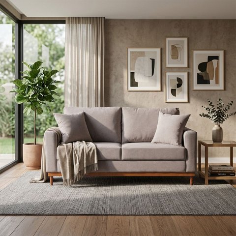 Sofa 2 Lugares Living 1,88 m Base de Madeira México:Linho Avelã