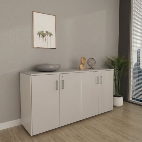Armário Multiuso Escritório 75x160cm 4 Portas com Chave Corp 25 Cinza