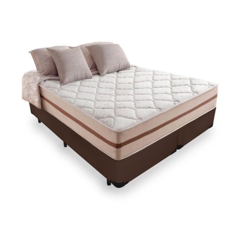 Cama Box Queen Tecido Sintético Marrom com Colchão Pillow Angel - Bello Box - Molas Ensacadas 62x158