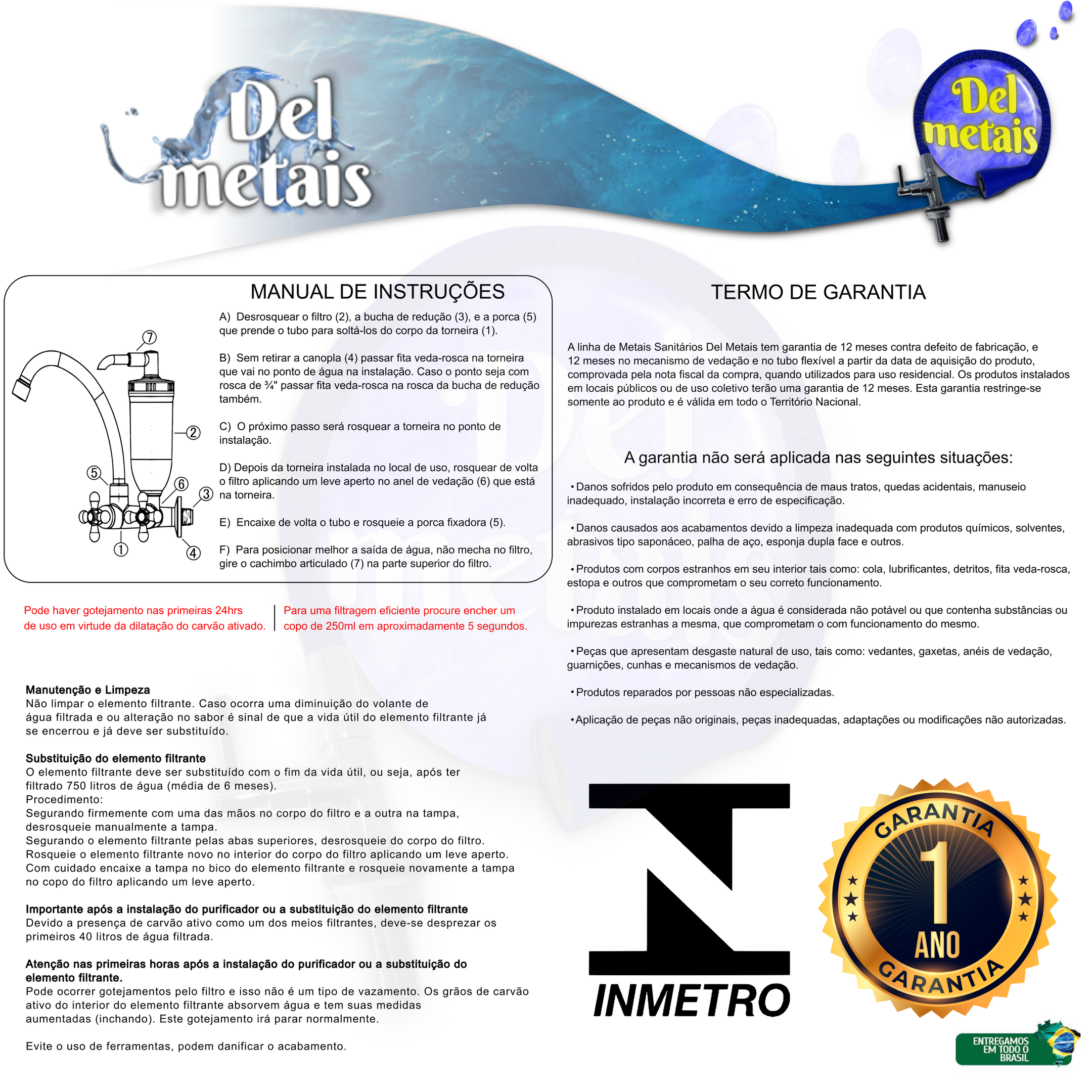 Torneira Filtro Parede Cromada Flexível Cone 2 Jatos Del Metais - 2