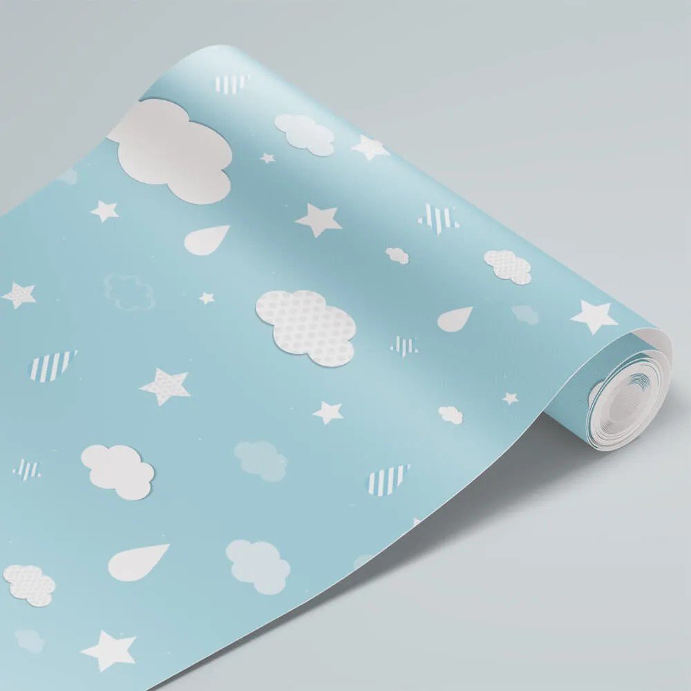 Papel de Parede Infantil - Nuvens, Gotas e Estrelas Arte Destaque 3 Metros - 4