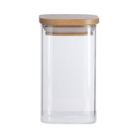 Pote de Vidro com Tampa de Bambu Oikos 250ml Hermético Quadrado