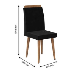 Mesa de Jantar Diamante com 6 Cadeiras Cinamomo Black com Aveludado Preto - RV Móveis - 3