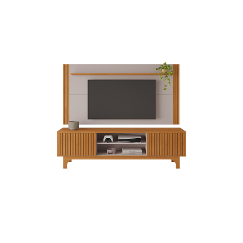 Conjunto Rack e Painel Trunfo para TV até 70" Ripado:Cinamomo/Off