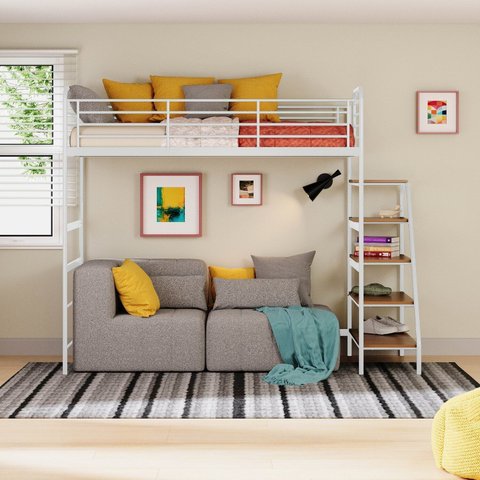 Cama Alta em Aço Infantil/Juvenil Teko Casatema MadeiraOriginals Branco/Fosco/Álamo