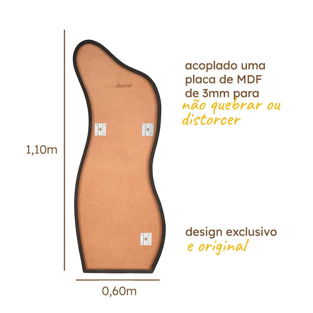 Espelho Grande Moldura em Couro 3cm de Chão Corpo Inteiro 110x60cm - Mod. Curves - 4