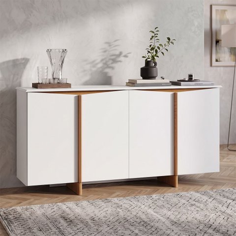 Buffet Flow Sense 4 Portas Branco para Sala de Jantar com Design Moderno e Ampla Organização