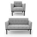 Ver imagem 2 de Conjunto Poltrona e Namoradeira Decorativa Karen Pés Fixo em Madeira Preto Suede Cinza G19 - Gran Be