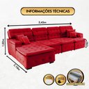Ver imagem 6 de Sofá Orlando 3.45x2.10m com Chaise, Retrátil e Reclinável - Vermelho