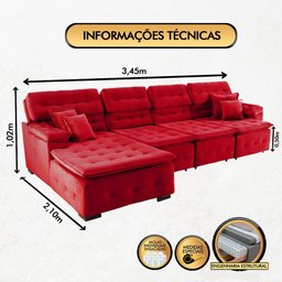 Sofá Orlando 3.45x2.10m com Chaise, Retrátil e Reclinável - Vermelho - 3