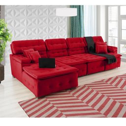 Sofá Orlando 3.45x2.10m com Chaise, Retrátil e Reclinável - Vermelho - 2