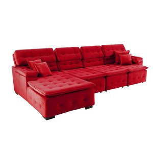 Sofá Orlando 3.45x2.10m com Chaise, Retrátil e Reclinável - Vermelho