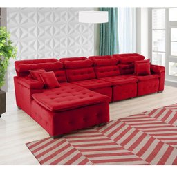 Sofá Orlando 3.45x2.10m com Chaise, Retrátil e Reclinável - Vermelho - 4