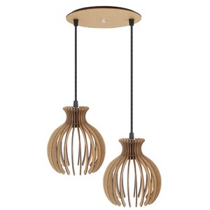 Luminaria Pendente Desmontada Duplo Cr Nacar E27 Madeira Mdf Cor:rústico