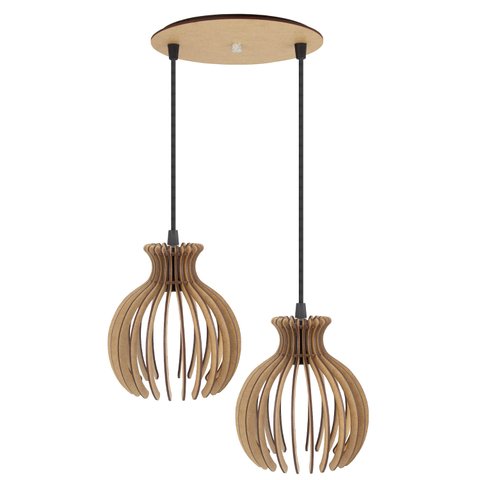Luminaria Pendente Desmontada Duplo Cr Nacar E27 Madeira Mdf Cor:rústico