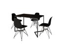 Ver imagem 2 de Mesa Industrial Base Ferro Preto em V Tampo 137x90 Preto 4 Cadeiras Eames Assento Preto Ferro Pret