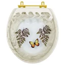 Ver imagem 1 de Tampa de Vaso Poliester Oval Bege Decorado Borboleta Amarela Com Ferragem Dourada