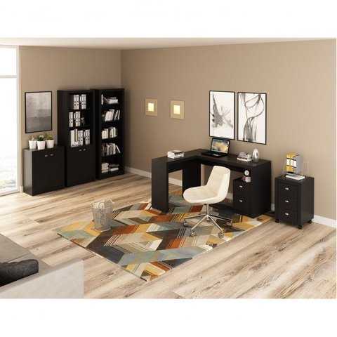 Conjunto 5 Peças com 1 Mesa, 1 Armário, 1 Gaveteiro, 1 Estante e 1 Balcão