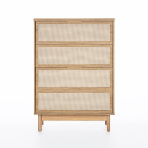 Cômoda Kaki 4 Gavetas 80 Cm X 45 Cm Tauari / Telinha Rattan