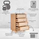 Ver imagem 2 de Cômoda Kaki 4 Gavetas 80 Cm X 45 Cm Tauari / Telinha Rattan
