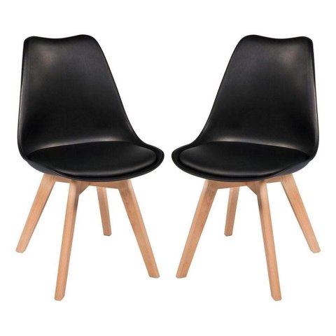 Kit C/2 Cadeiras Leda Charles Eames Saarienen Wood com Almofada Preta